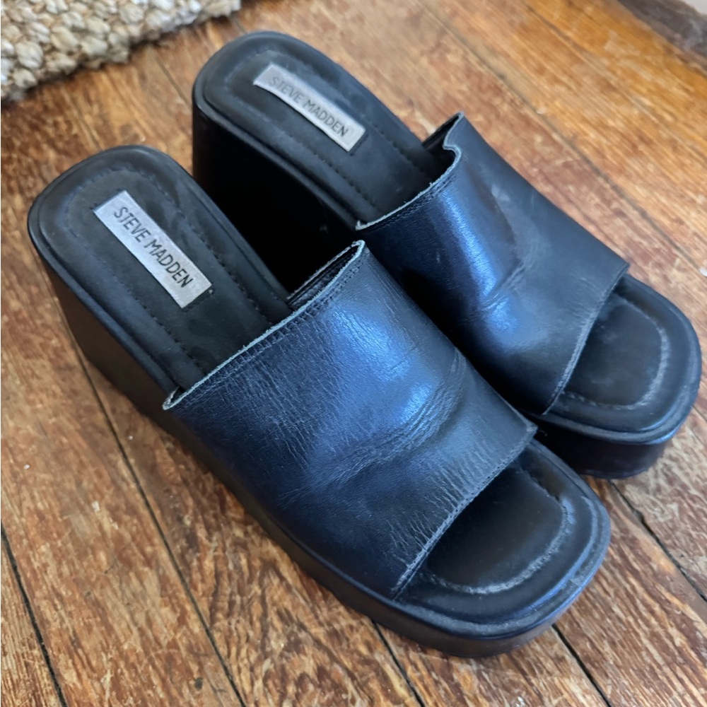 Steve Madden Black Women's Wedge Sandals